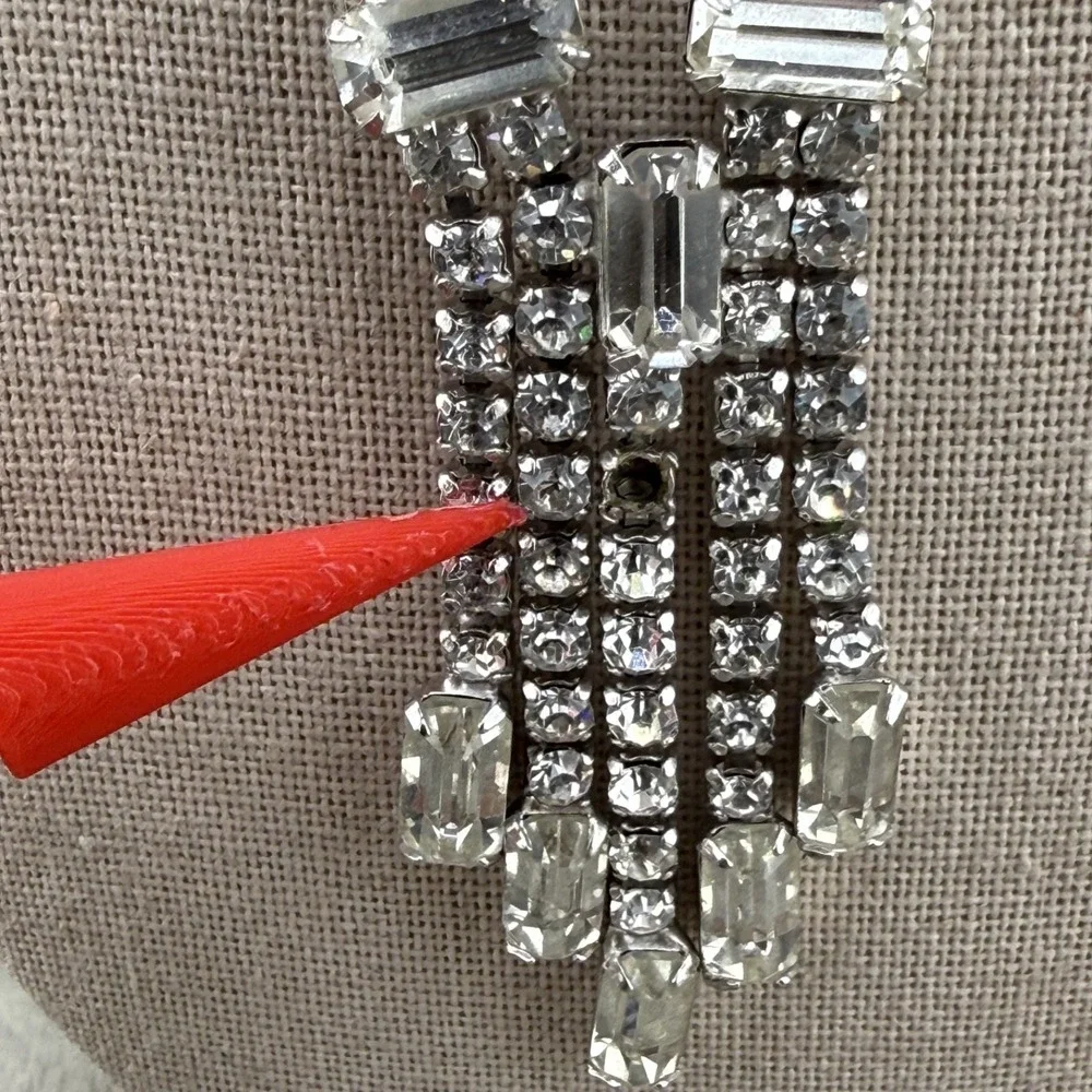 Vintage Estate Necklace Silver Tone Rhinestone Waterfall Art Deco Style 16